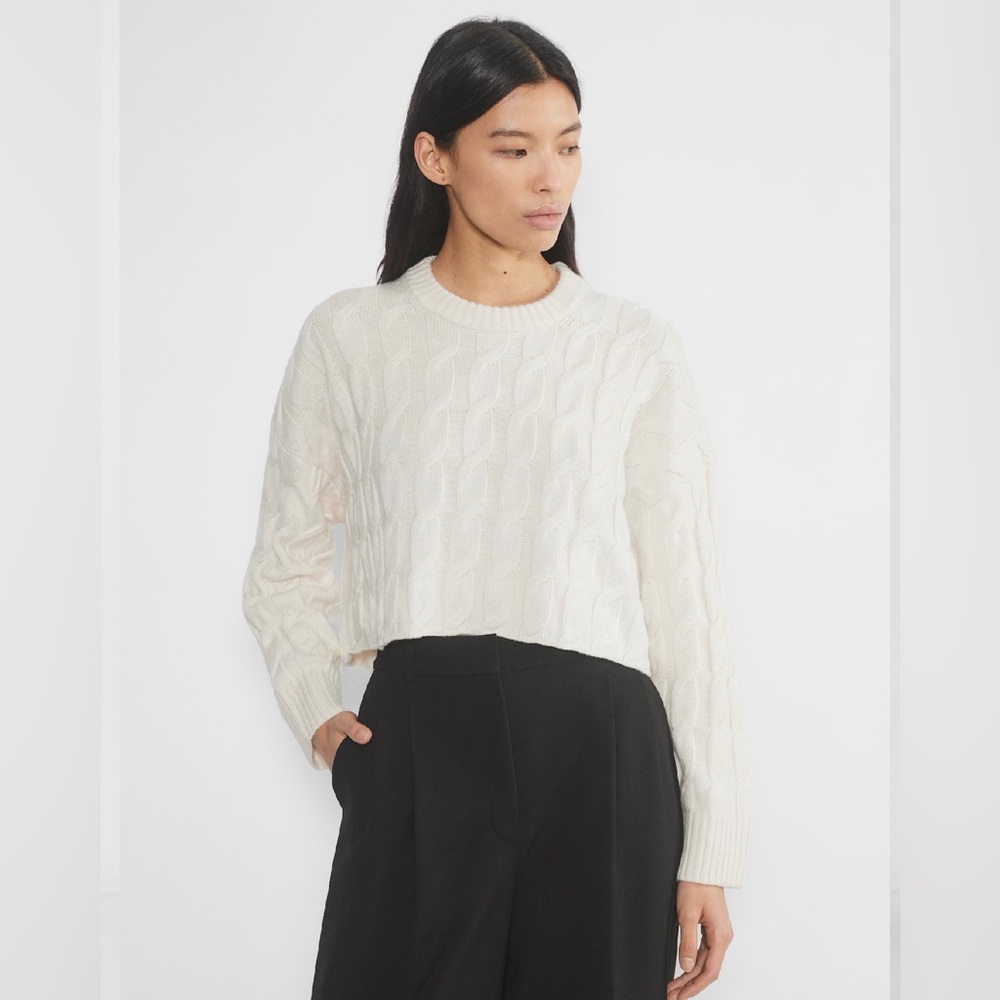 Aritzia Cream Cable Knit Crewneck Sweater